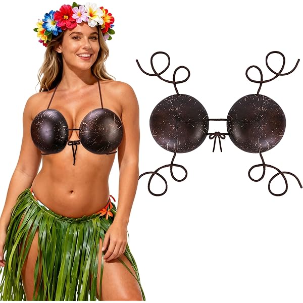 HAWAII KOKOSNUSS HULA BRA BIKINI OBERTEIL FÜR STRAND PARTY KARIBIK MASKENKOSTÜM NACHT LEI BLUMEN HALSKETTE ZUBEHÖR - U09 710 - Foto 6