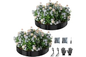 ZFHGARDEN Galvanized Metal Planter Round Raised Garden Bed Kit for Gardening Outdoor，3x3x1ft 2PC Planter Grow Garden Box Raised Flower Bed，Round Galvanized Planter Outdoor Large Metal Fire Pit Ring Black