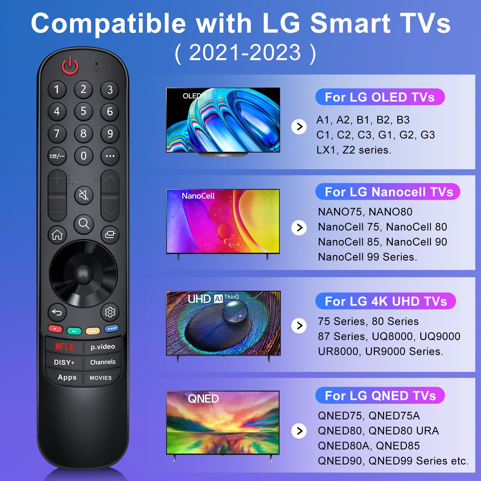 Magic-Remote Replacement for LG-Smart-TV-Remote-Control, Universal for LG Smart TV Series UHD OLED QNED NanoCell MiniLED 4K 8K(NO Voice & NO Pointer)