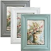 Vintage 5x7 Inches Wooden Picture Frame Pack of 3 Farmhouse Aqua Grey White - Rustic Thick Wood High Definition Glass Photo Frame Outside 7.9x9.9 Inches - 2 Ways Display Tabletop or Wall Mounted