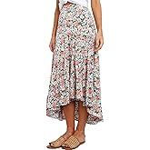 PRETTYGARDEN Women's Ditzy Floral Print Midi Skirt Boho Elastic High Waist Long Skirts for Women Trendy High Low Hem
