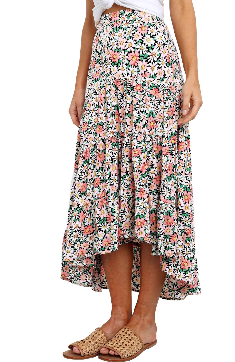 Photo 1 of PRETTYGARDEN Women’s Bohemian Tie Dye Print Long Skirts Button Down High Waist Split A-Line Maxi Skirt (Floral Black, Large)