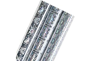 LeZakaa Christmas Holographic Wrapping Paper - Mini Roll - Snowflake Blocks/Reindeer and Bell/Snowflake Print for Gift Wrap -