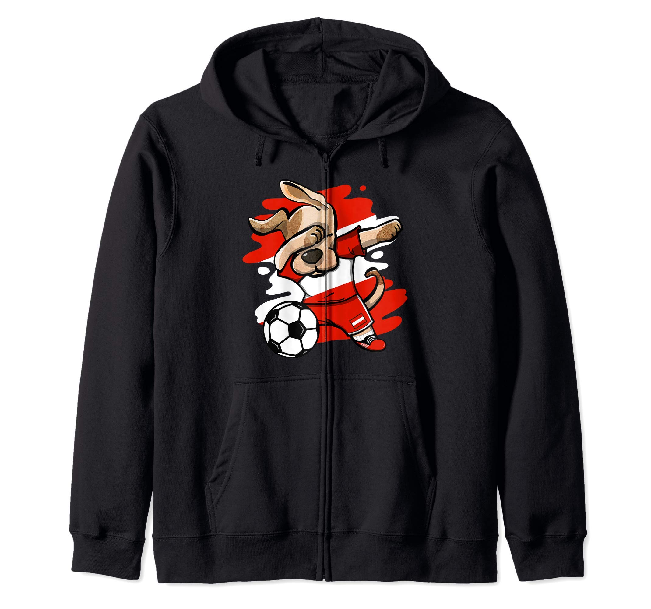 Dabbing Dog Austria Soccer Fan Jersey Austrian Flag Football Zip Hoodie