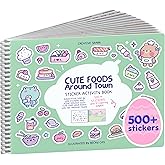 Cute Foods Around Town 500+ Sticker Book for Girls by Cupkin Toddler Airplane Activity Coloring + Sticker Book, 12 Coloring Pages + 12 Scenes for 2-8 Years Children's, Valentines Gifts for Kids