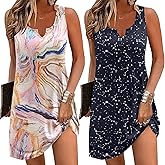 Ekouaer 2 Pack Nightgowns for Women Sleeveless Sleep Dress Tank Sleepshirt Chemise V Neck Sleepwear