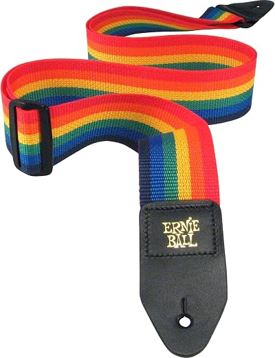Ernie Ball Rainbow Polypro Guitar Strap 2 Inch Black Leather Ends