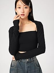 CIDER Solid Collarless Long Sleeve Crop