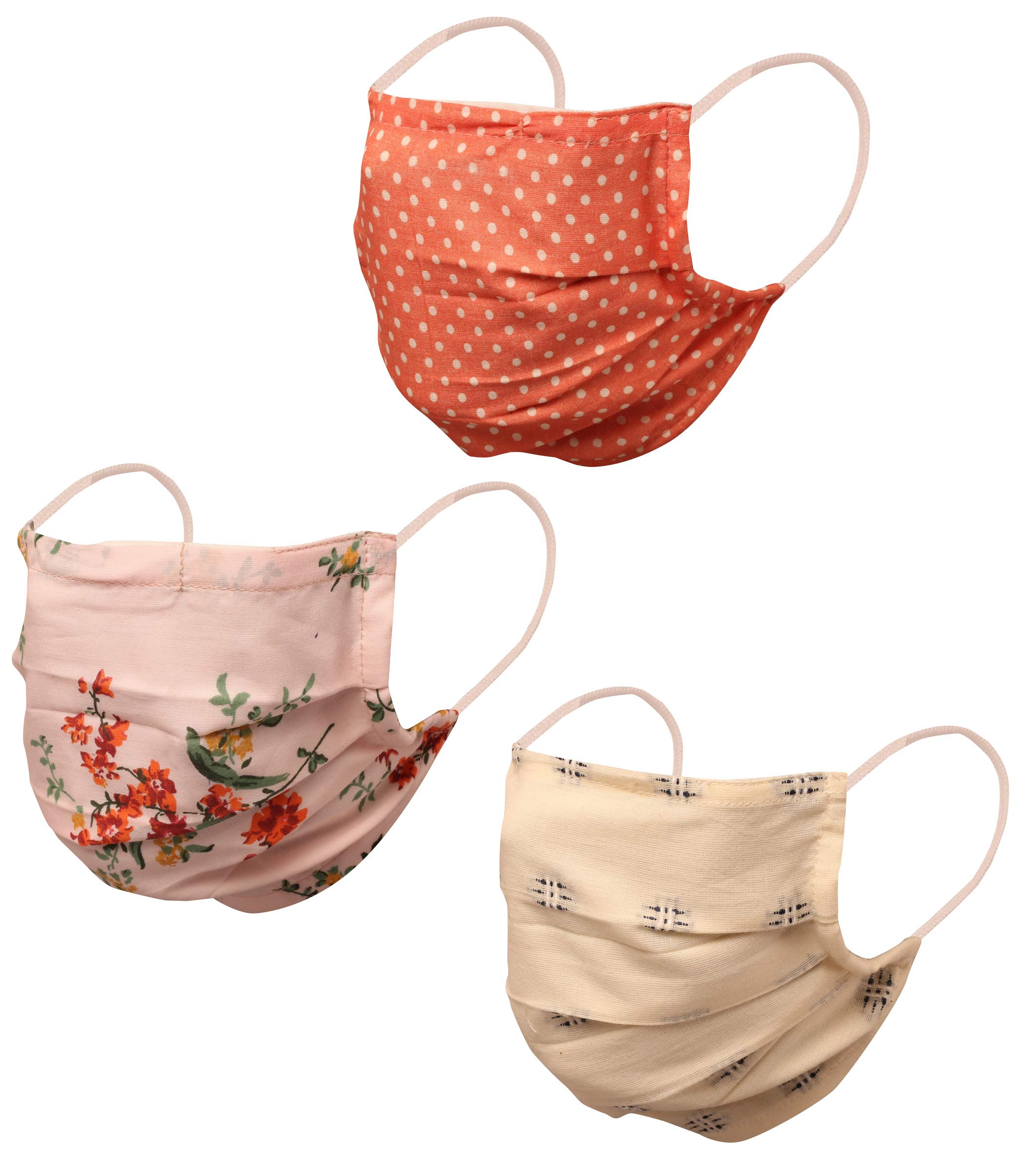 Touchstone Filter pocket nose bridge double layer cotton face mask Reusable Machine Washable for men, women. (Pack of 3). Orange Pink Grey