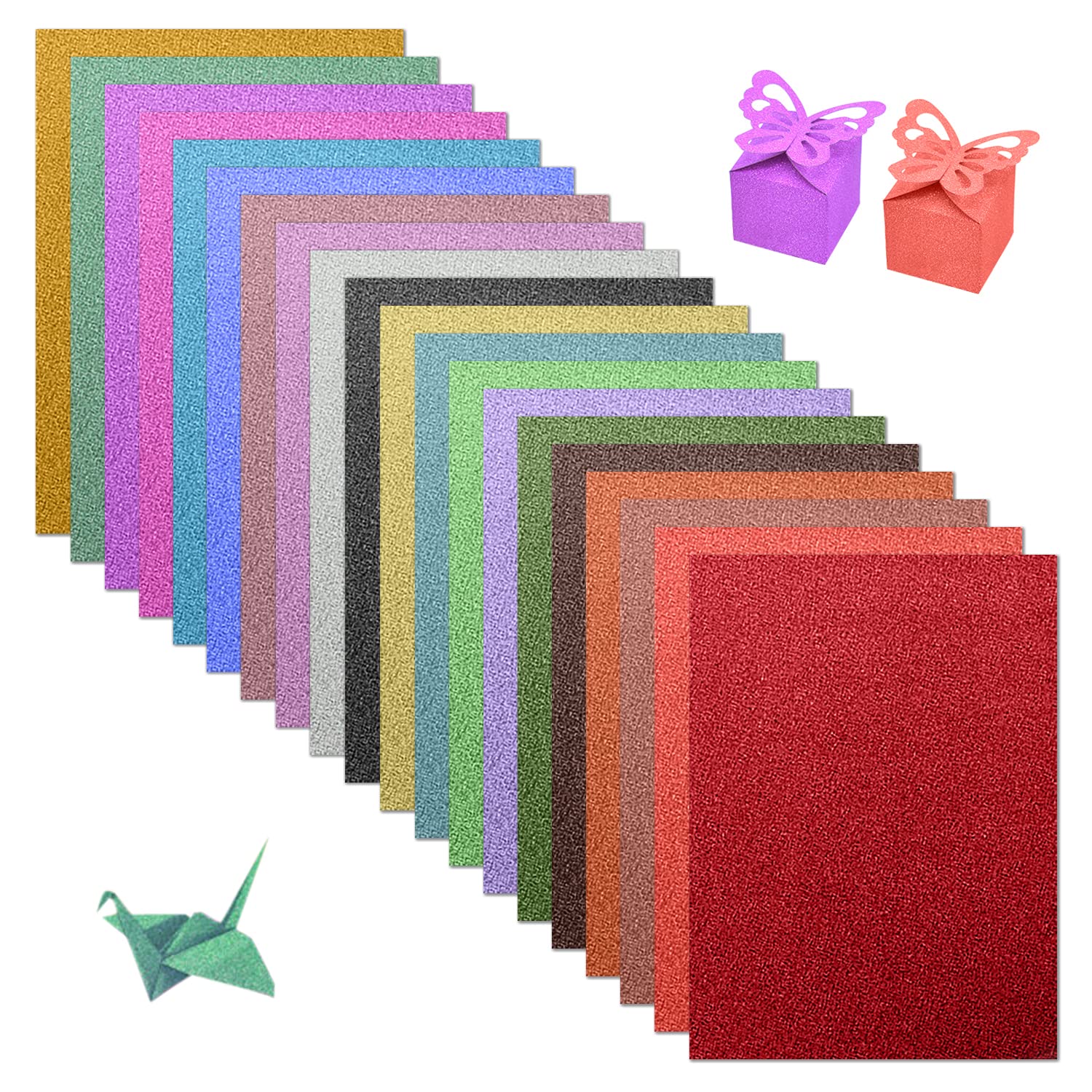 20 PCS of A4 Glitter Craft Paper, 20 Colors, DIY Glitter Paper Card Stock for Kindergarten, for Craft Decoration, Card Making, Scrapbook Decoration