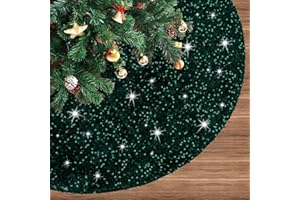 FANQISI Mini Sequin Tree Skirt 24 Inches Emerald Green Christmas Tree Skirts Velvet Xmas Tree Mats Glitter Sequin Embroidery Tree Skirt