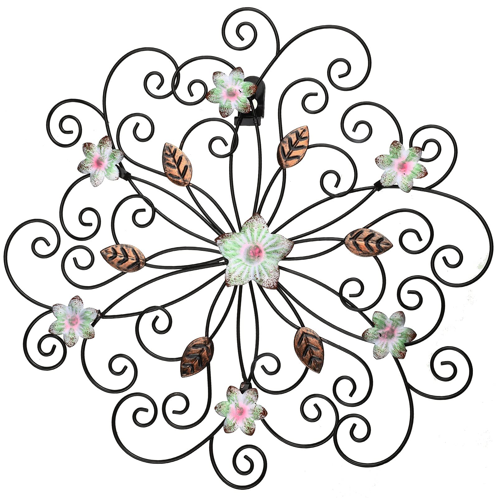 Photo 1 of 12 Inch Metal Flower Wall Decor with Rust Leaf Large Floral Metal Wall Art Inspirational Iron Flower Decor Wrought Hanging Wall Sculptures for Indoor Outdoor Home Decoration