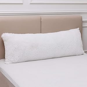 Cheer Collection Shaggy Hair Long Body Pillow | Super Soft and Plush Faux Fur Lumbar Pillow for Couch or Bed Decor - 20 x 54 inches, White