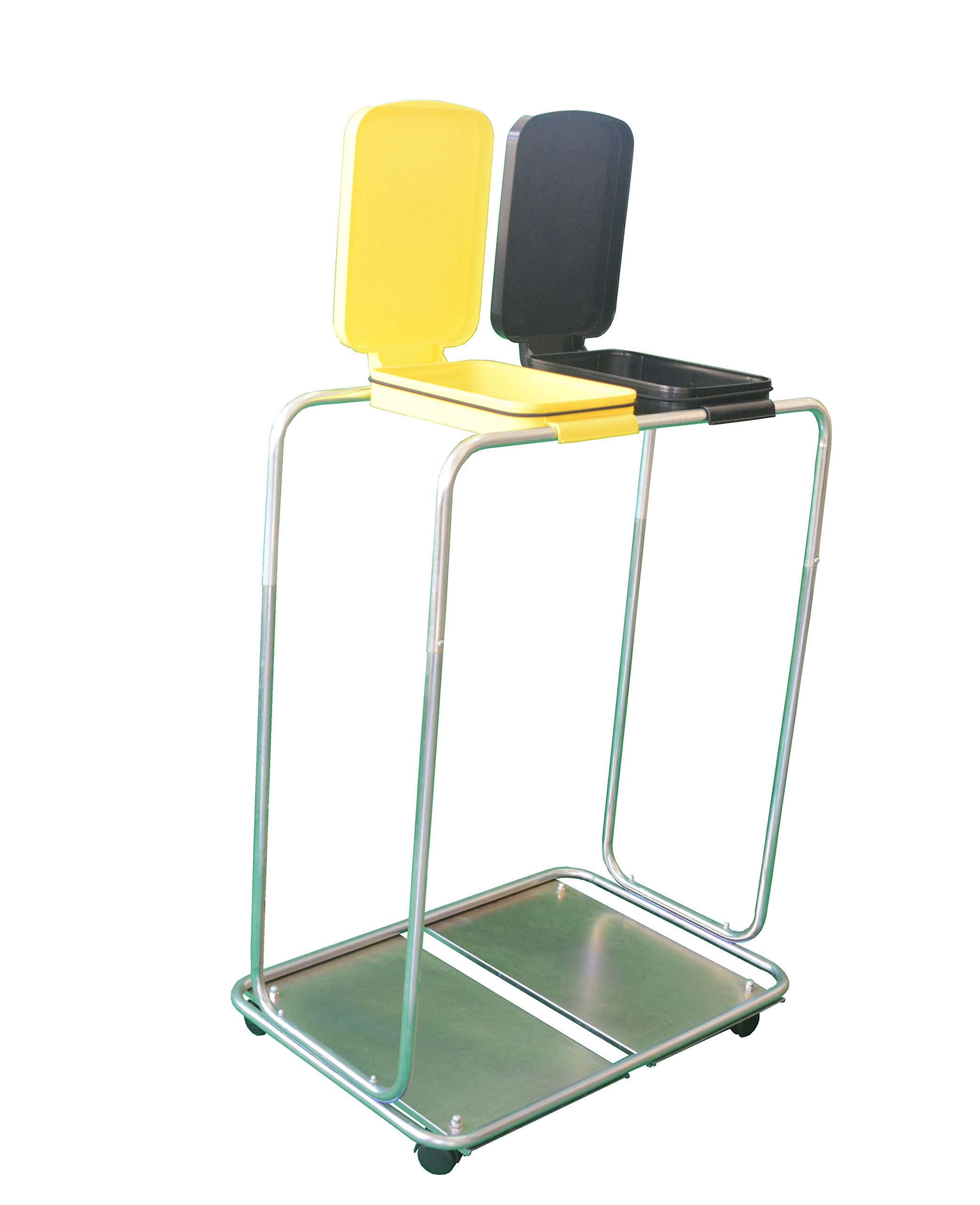 CleanMate MSS-22R Mobile Trash bag holder with wheels, bags of de 70 L / 120 L, LxlxH: 750 mm x 500 mm x 975 mm, noir / jaune