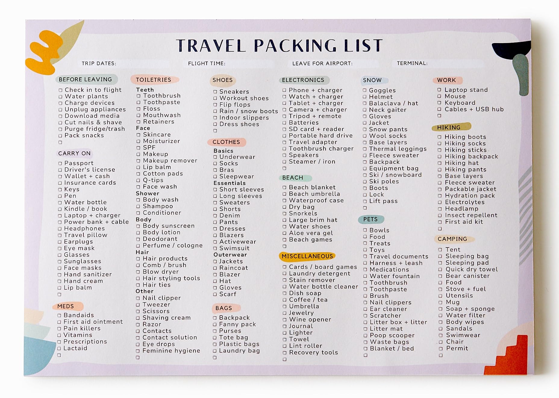 Photo 1 of Travel Packing List | 8" x 11" Notepad | 40 Thick Premium Pages | Comprehensive Checklist Memo Pad | For Beach Vacations, Hiking, Camping, Ski Trips | Updated in 2024