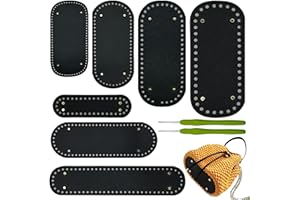 Yayatty 7 Pieces PU Leather Bag Bottom for Crochet, Black Oval Knitting Crochet Bags Bottom with Crochet for DIY Handbag Shoulder Bags Purse Making Supplies