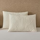 YINFUNG Quilted Pillow Shams Damask Medallion Ivory King Set of 2 Cream Embroidered Vintage Pillowcases Embossed Textured Cotton Pattern Bright White