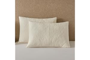 YINFUNG Quilted Pillow Shams Medallion Damask Ivory Standard Set of 2 Cream Embroidered Vintage Pillowcases Embossed Textured