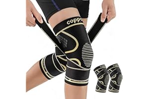 Copper Knee Braces for Women & Men, 2 Pack Knee Brace with Strap Support, Anti-slip & Breathable Knee Sleeve, Relieves Knee P