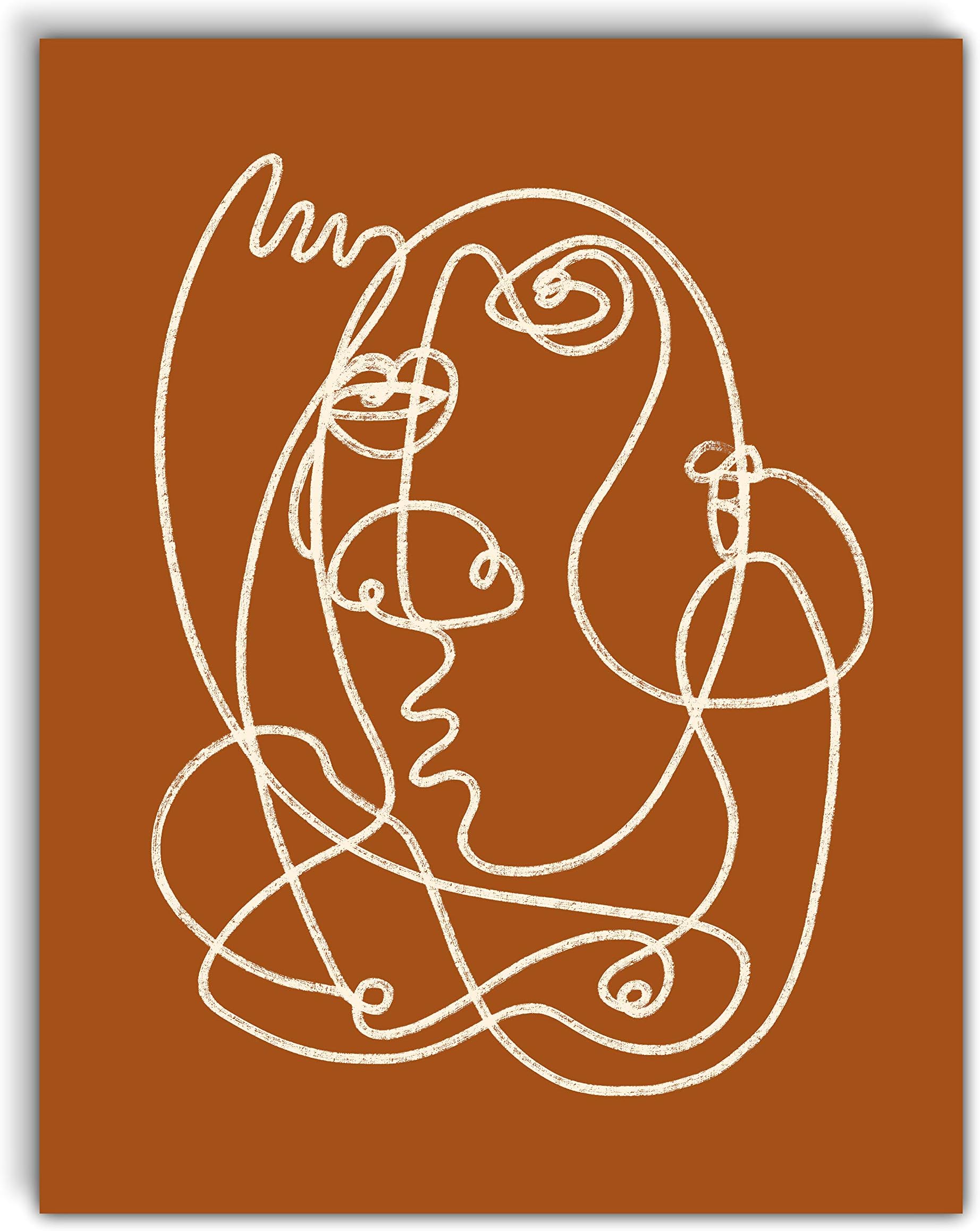 VintBo, Abstract Figure Line Drawing, Minimalist Modern Art Print Poster, Contemporary Wall Art for Home and Bedroom Decor 11x14 inches, Unframed (Rust)