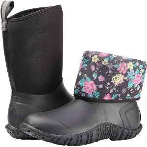 SMILIN Women's Rubber Garden Boots, Waterproof Insulated Rain Boots, Mid Height for Muck Mud Working Outdoor