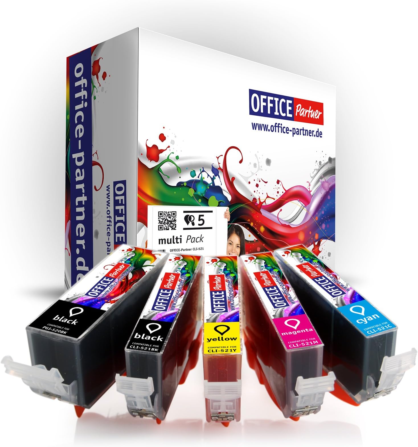 Canon compatible CLI-521 & PGI-520 multiPack of 5 high quality Ink Cartridges for Canon Pixma Ip3600 / Ip4600 / Ip4600x / Ip4700 ; MP 980 / MP 990 / MP 540 / MP 550 / MP 560 / MP 620 / MP 630 / MP 640 / MP 640R ; MX860 & MX870