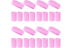 U-MOJOK 24 Pcs Neon Sweatbands Set Include 8 Pcs Sports Headband and 16 Pcs Cotton Wristbands 80s Neon Sweat Bands Bulk for Gym, Tennis, Basketball, Running, Exercise