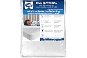 Sealy Baby Stain Protection Waterproof Crib Mattress Protector – Noiseless Fitted Sheet Cover with Quilted Cotton-Blend Top for Comfort – Machine Washable and Easy-to-Clean Toddler Pad, 52 x 28, White