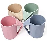 VERSAINSECT Straw Plastic Coffee Cups/Mugs with Handles (Sets for 4) - Dishwasher & Microwave Safe - Unbreakable/Nonbreakable