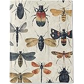 ainori Insects and Bugs Flannel Blanket - Lightweight Soft Cozy Unique Gifts Blankets for Kids,Adult,Women,Vintage Entomology Beetle Dragonfly Moth Throw,Home Room Modern Retro Decor 50x60in