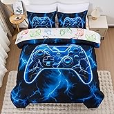 Meeting Story Gamer Comforter Set for Boys, 3D Game Controller Design Boys Twin Bedding Sets, 5 Pieces Gaming Bed Set for All Seasons, Lightweight Soft Twin Comforter Set(Blue)