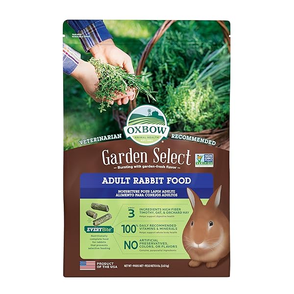 OXBOW GARDEN SELECT RABBIT FOOD, ADULT, MADE TIMOTHY HAY FOR RABBIT, BUNNY FOOD PELLETS, NON-GMO, NO SOY OR WHEAT, SMALL ANIMAL PET PRODUCTS, MADE IN USA, HIGH FIBER, 8 LB. BAG