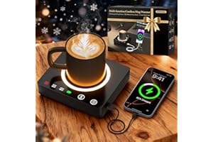 JOWHOL Mug Warmer Cordless 180 Min Battery Life - 10000mAh Portable Charger, Wireless Coffee Cup Warmer for Desk, 3 Temp Settings, Smart Candle Heat Plate for Home, Office, Travel, Camping & Gifts for Men