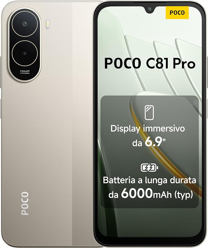 POCO C81 Pro, Smartphone 4+128GB, Oro, Batteria da 6000mAh(typ) — foto 1 di 8