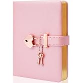 CAGIE Diary with Lock and Key for Girls Ages 8-12, Pink Cute Locked Journal | Heart-Shaped Locking Secret Journal, 296 Gold Edged Pages, Gift Box for Teen Girls &amp; Women, B6 Pearl Pink