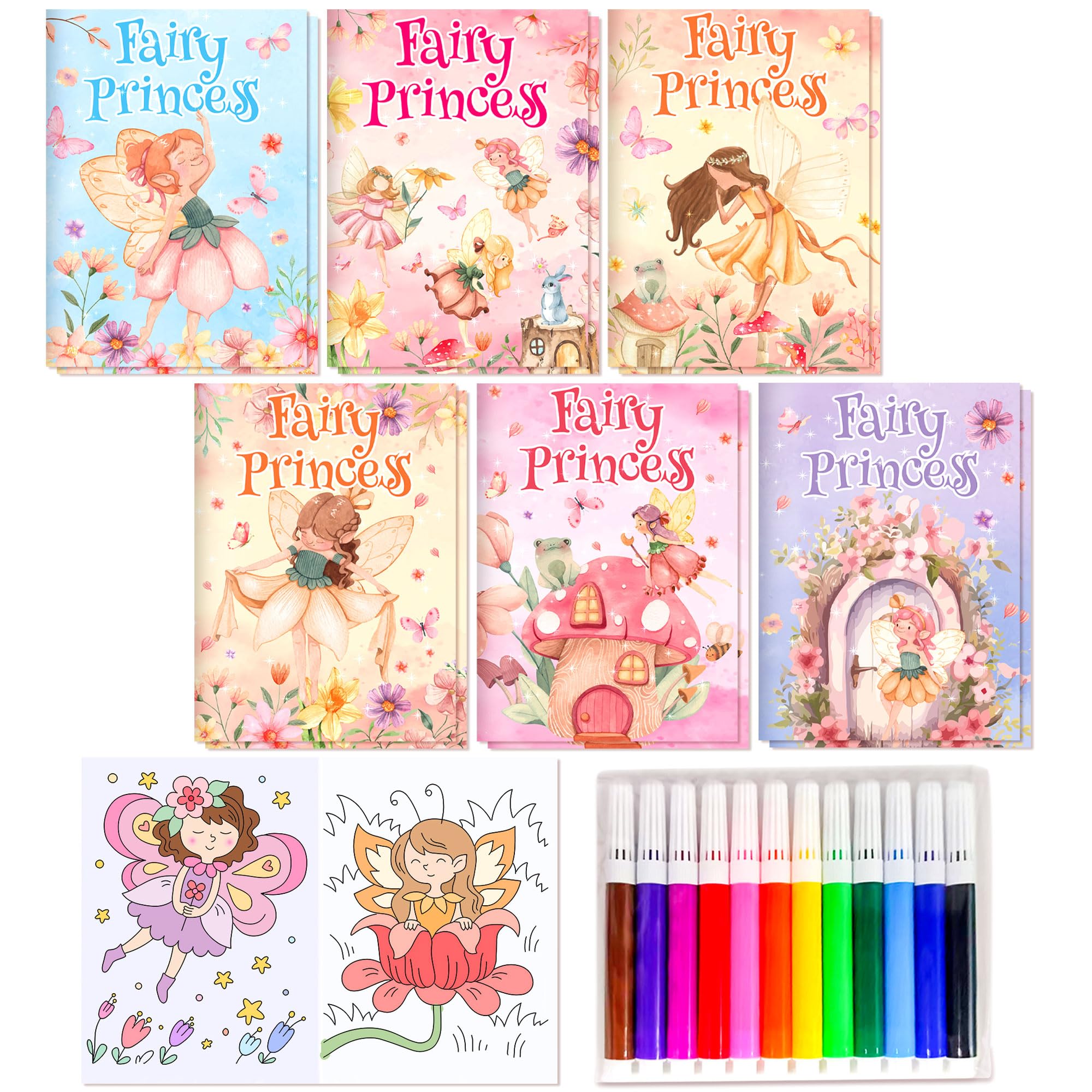 BACH AND BOOZY 24 PCS Fairy Theme Mini Coloring Books Bulk Party Bag Fillers Pens Small Activity Books Fairy Butterfly Themes Favors Birthday Goodies Supplies