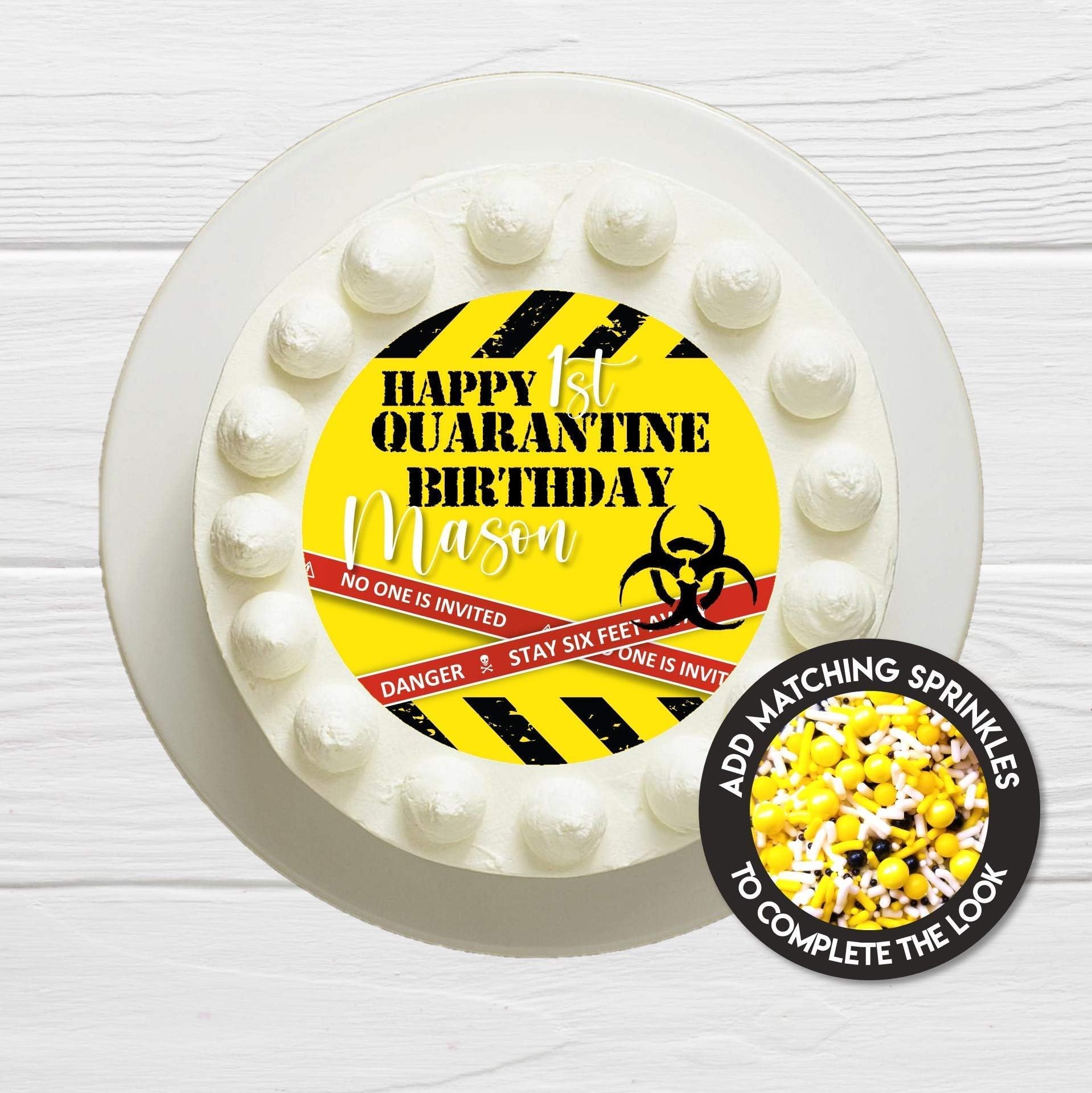 Edible Quarantine Birthday Cake Topper | Easy DIY Cake | Biohazard Danger Round or Rectangle | First Birthday