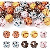 Pandahall 30Pcs Rhinestone Bead 20mm Bubblegum Beads Cute Basketball Football Gumball Baseball Beads Disco Ball Bead for Pen Keychain Lanyards Necklace Bracelet Jewelry Making