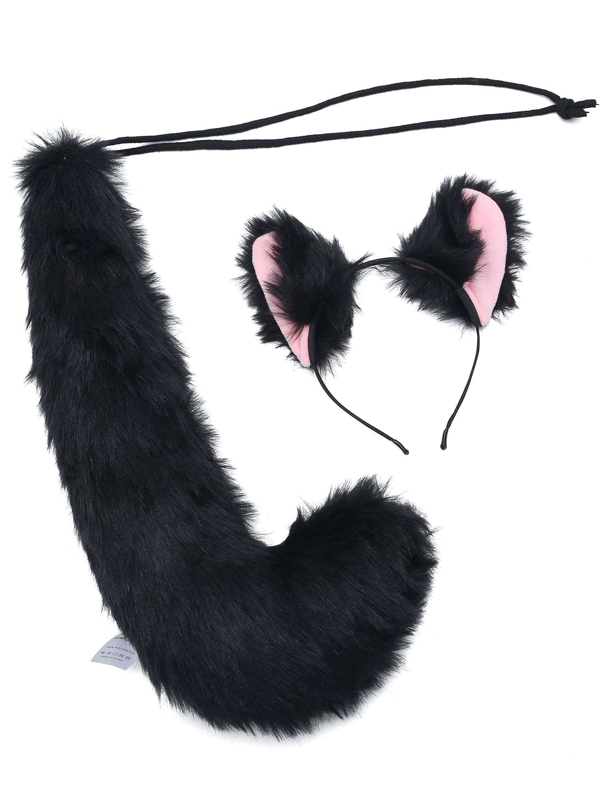 Photo 1 of ***(HEAVILY USED/ MINOR DAMAGE)***Soul Young Faux Fur Cat Ears Furry Wolf Fox Long Tail Costume Halloween Party Animal Cosplay Set(One Size,Black)