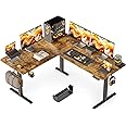 WALKINGDESK 63X55 Inches Reversible L Shaped Standing Desk Height Adjustable with Cup Holder, Electric Corner Computer Desk, Sit Stand up Home Office Desk, Ergonomic Gaming Desk, Rustic Brown