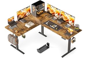 WALKINGDESK 63X55 Inches Reversible L Shaped Standing Desk Height Adjustable with Cup Holder, Electric Corner Computer Desk, Sit Stand up Home Office Desk, Ergonomic Gaming Desk, Rustic Brown