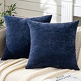 GAWAMAY Decorative Chenille Throw Pillow Covers 24x24 Inch Pack of 2, Soft Square Couch Pillow Cover for Sofa Cushion Living Room Bedroom Solid Dyed Pillowcases Navy Blue 60x60cm (ONLY Covers)