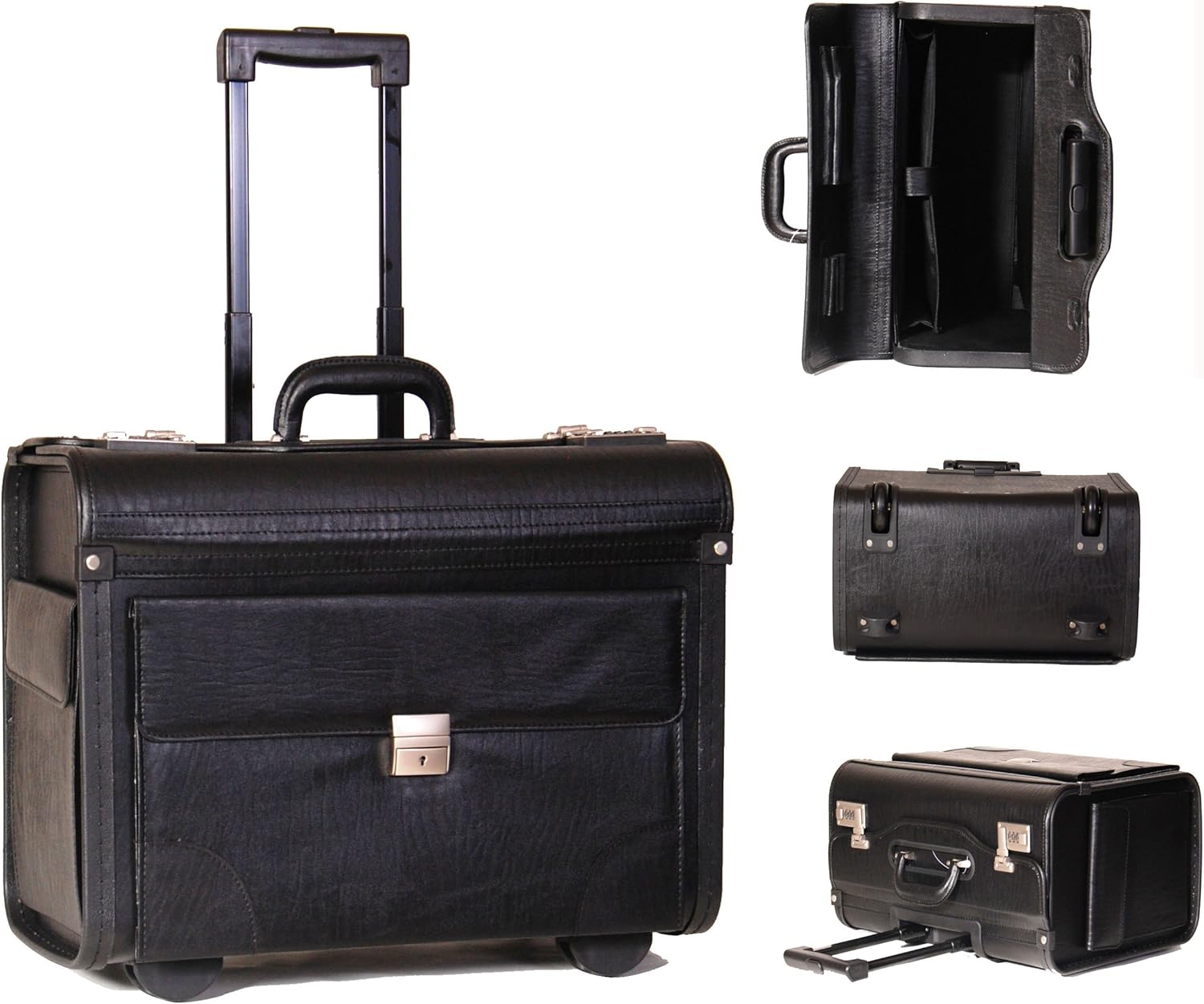 Italian NEW Leather Look Classic Wheeled Laptop Pilot Case on Wheels