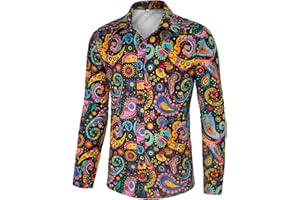 TEYHUI 1970s Retro Vintage Floral Print Disco Shirt for Men Costume