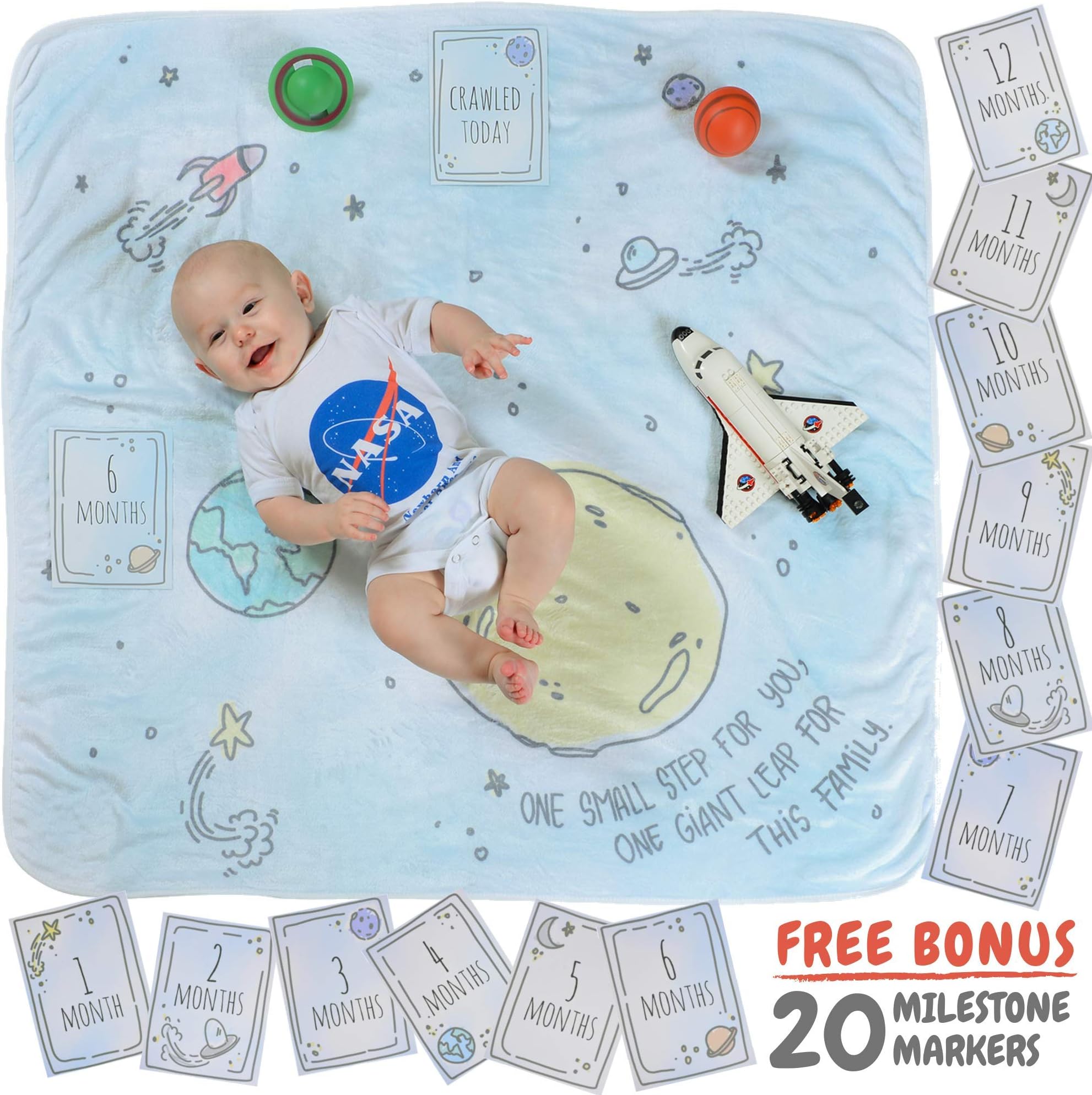Baby Monthly Milestone Blanket with 20 Milestone Moments Props for Boy & Girl, Photography Blankets, Organic Thick Fleece Blanket Backdrop for Personalized Month Pictures for Girls and Boys