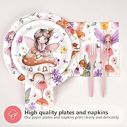 96 Pcs Fairy Plates and Napkins Party Supplies