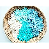 TH Set of 50 Tiny Flower Mixed Tone Blue White Embellishment with Thread stem Mulberry Paper Flower Size 0.45" Very Small Blue1 Craft Handmade DIY Scrapbook for so Many Card Craft Projects
