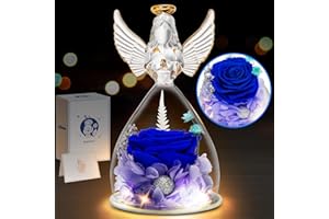 RIANEAN Mothers Day Rose Gifts for Grandma, Womens Angel Blue Rose Gifts on Birthday for Her, Mother's Day Roses Gift Ideas for Wife, LED Light Preserved Rose in Glass Angel Figurines, Mom Gifts from Daughter