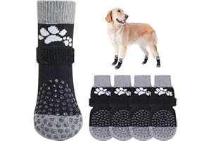 SCENEREAL Anti Slip Dog Sock for Hardwood Floors to Prevent Licking Paws, Paw Protector for Hot/Cold Pavement with Grippers, Double Sides Grips for Small Medium Large Senior Dogs, Black L