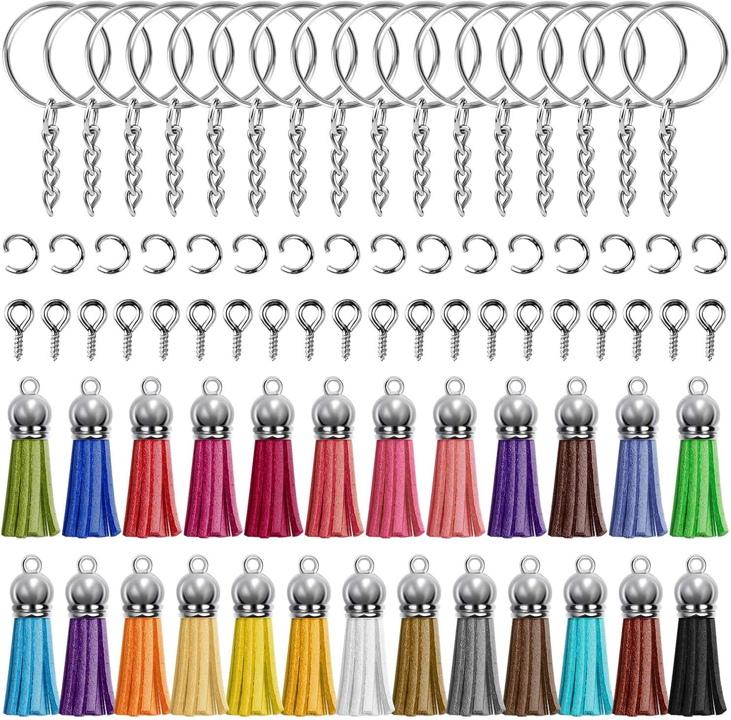 Keychain Tassles, Cridoz 200pcs Bulk Keychain Rings Set Includes 50pcs
